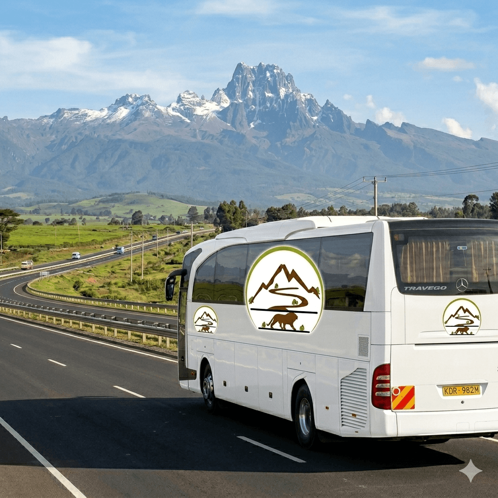 Track and Trace Adventures coach on a long distance route in Kenya