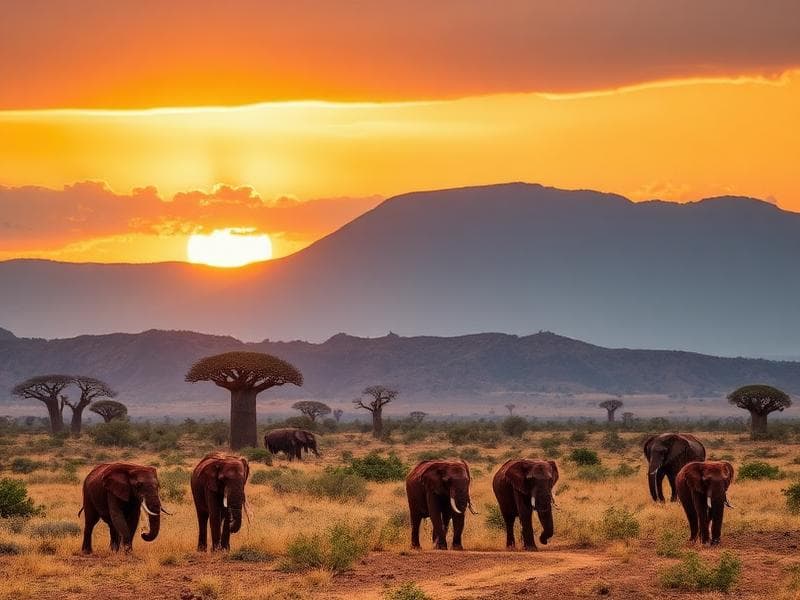 Red elephants in Tsavo National Park